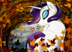 Size: 1600x1160 | Tagged: safe, artist:spiritofthwwolf, rarity, pony, unicorn, autumn, eyes closed, leaves, solo