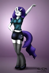 Size: 1000x1500 | Tagged: safe, artist:sikdrift, rarity, anthro, belly button, clothes, midriff, skirt, solo