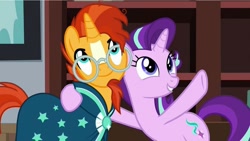 Size: 749x422 | Tagged: safe, screencap, starlight glimmer, sunburst, pony, unicorn, uncommon bond, duo, female, male