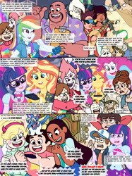 Size: 1550x2067 | Tagged: safe, artist:yogurthfrost, derpibooru import, applejack, pinkie pie, rainbow dash, sci-twi, sunset shimmer, twilight sparkle, better together, equestria girls, connie maheswaran, crossover, dipper pines, female, gravity falls, greg (over the garden wall), lesbian, mabel pines, marco diaz, over the garden wall, scitwishimmer, shipping, star butterfly, star vs the forces of evil, steven universe, sunsetsparkle, wirt