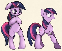 Size: 1100x908 | Tagged: safe, artist:zokkili, derpibooru import, twilight sparkle, pony, bipedal, pixiv, sad, solo, surprised