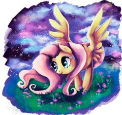 Size: 2094x1977 | Tagged: dead source, safe, artist:matrosha123, fluttershy, pegasus, pony, flower, solo, spread wings