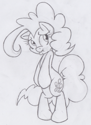 Size: 423x582 | Tagged: safe, artist:dfectivedvice, pinkie pie, earth pony, pony, grayscale, guilty, lineart, monochrome, solo, traditional art