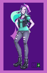 Size: 828x1280 | Tagged: safe, alternate version, artist:srasomeone, starlight glimmer, equestria girls, cutie mark background, female, hand on hip, solo