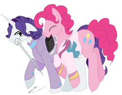 Size: 2552x1976 | Tagged: safe, artist:stagetechy1991, bubble berry, elusive, pinkie pie, rarity, earth pony, pony, unicorn, fencing, ice skates, rule 63