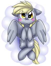 Size: 4709x6000 | Tagged: safe, artist:pegasister2251, derpy hooves, pegasus, pony, absurd resolution, blushing, both cutie marks, cloud, female, mare, on back, solo