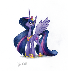 Size: 1466x1525 | Tagged: safe, artist:syncallio, derpibooru import, twilight sparkle, twilight sparkle (alicorn), alicorn, pony, female, mare, solo, traditional art