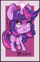 Size: 441x685 | Tagged: safe, artist:velexane, derpibooru import, twilight sparkle, duckface, magic, solo, text