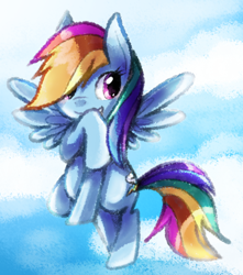 Size: 704x795 | Tagged: safe, artist:eeveebomb, derpibooru import, rainbow dash, pegasus, pony, smiling, solo