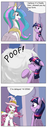 Size: 576x1572 | Tagged: safe, artist:otakuap edit, princess celestia, twilight sparkle, twilight sparkle (alicorn), alicorn, pony, abra (filly witchy), celestia's true form, character to character, comic, exploitable meme, female, filly (filly funtasia), filly funtasia, filly witchy (dracco), harsher in hindsight, mare, meme, pony to pony, witchy