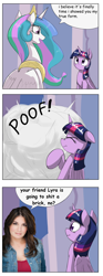 Size: 1768x4736 | Tagged: safe, artist:otakuap edit, lyra heartstrings, princess celestia, twilight sparkle, twilight sparkle (alicorn), alicorn, human, pony, celestia's true form, comic, comic sans, exploitable meme, female, human fetish, mare, meme, nicole oliver, scrunchy face, template, transformation, true form, voice actor joke, vulgar