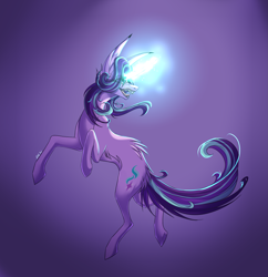 Size: 2185x2259 | Tagged: safe, artist:zen-ex, starlight glimmer, pony, unicorn, casting a spell, fangs, female, floating, glowing horn, gradient background, horn, mare, sharp teeth, solo, teeth