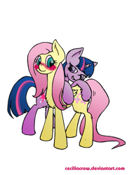 Size: 781x1023 | Tagged: dead source, safe, artist:riracreations, derpibooru import, fluttershy, twilight sparkle, pegasus, pony, blushing, female, lesbian, shipping, twishy