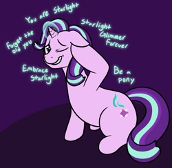 Size: 1200x1169 | Tagged: safe, artist:sournote103, starlight glimmer, pony, unicorn, glowing horn, mind control, one eye closed, solo, speech