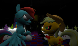 Size: 887x532 | Tagged: safe, derpibooru import, applejack, rainbow dash, earth pony, pegasus, pony, robot, 3d, animatronic, applefreddy, applefreddy fazjack's pizzeria, comic, crossover, five nights at aj's, five nights at aj's 2, five nights at freddy's, foxy dash, gmod, rainbow foxy, source filmmaker