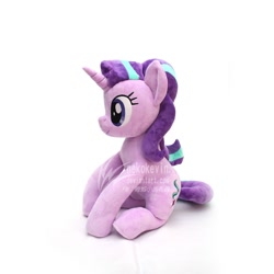 Size: 1280x1280 | Tagged: safe, artist:nekokevin, starlight glimmer, pony, unicorn, series:nekokevin's glimmy, female, irl, mare, photo, plushie, side view, simple background, sitting, smiling, solo, watermark, white background