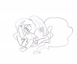 Size: 3000x2500 | Tagged: safe, artist:sidewinder36, princess celestia, oc, oc:anon, human, exchange, eyes closed, fanfic art, monochrome, nuzzling, sketch