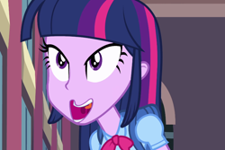 Size: 848x566 | Tagged: safe, derpibooru import, twilight sparkle, equestria girls, inverted mouth, solo