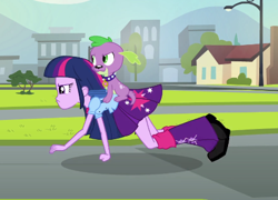 Size: 462x332 | Tagged: safe, derpibooru import, screencap, spike, twilight sparkle, equestria girls