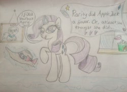 Size: 2116x1532 | Tagged: safe, opalescence, rarity, pony, unicorn, hat, magic, picture, traditional art, window