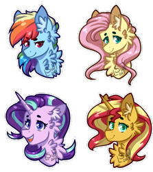 Size: 866x970 | Tagged: safe, artist:silentwolf-oficial, fluttershy, rainbow dash, starlight glimmer, sunset shimmer, pegasus, pony, unicorn, bust, cheek fluff, chest fluff, ear fluff, female, mare, portrait, simple background, transparent background