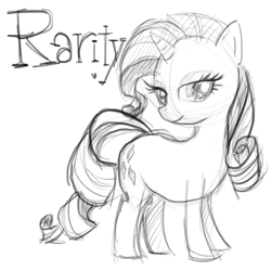 Size: 512x512 | Tagged: safe, rarity, pony, unicorn, female, horn, mare, monochrome, simple background, sketch, solo, white background