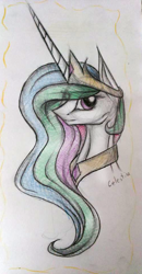 Size: 499x960 | Tagged: safe, artist:xchrysalisssx, princess celestia, alicorn, pony, female, horn, mare, multicolored mane, solo, traditional art, white coat