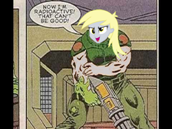 Size: 480x359 | Tagged: safe, edit, derpy hooves, equestria girls, chaingun, doom, doom comic, doomguy, krita, plushie, radiation, radioactive