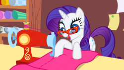 Size: 1366x768 | Tagged: safe, screencap, rarity, pony, unicorn, suited for success, sewing machine, solo