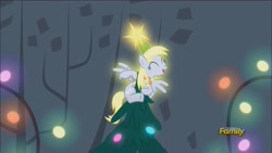 Size: 1920x1080 | Tagged: safe, screencap, derpy hooves, pegasus, pony, a hearth's warming tail, christmas tree, derpy star, discovery family logo, female, hearth's warming eve, mare, solo, stars, tree