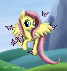 Size: 997x1058 | Tagged: safe, artist:brab777, fluttershy, butterfly, pegasus, pony, female, mare, solo