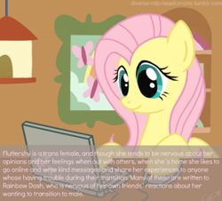 Size: 1280x1159 | Tagged: safe, artist:oemilythepenguino, fluttershy, pegasus, pony, computer, computer mouse, diverse-mlp-headcanons, female to male, headcanon, laptop computer, male to female, op is trying to start shit, social justice warrior, solo, text, transgender, wat