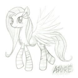 Size: 1333x1333 | Tagged: safe, artist:ashyrecloud, fluttershy, pegasus, pony, clothes, grayscale, monochrome, socks, solo, striped socks, traditional art