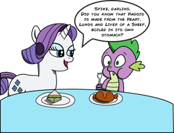 Size: 3322x2554 | Tagged: safe, artist:saburodaimando, rarity, spike, dragon, pony, unicorn, cucumber sandwiches, darling, haggis, nausea fuel, oh crap, this will end in tears