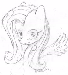 Size: 1713x1902 | Tagged: safe, artist:skitzogamer, fluttershy, pegasus, pony, lineart, monochrome, pixiv, solo