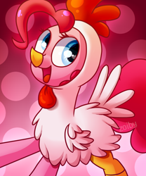 Size: 1000x1200 | Tagged: safe, artist:zoiby, pinkie pie, earth pony, pony, animal costume, chicken pie, chicken suit, clothes, costume, solo