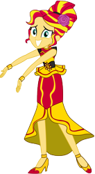 Size: 5600x10199 | Tagged: safe, artist:sunshi, sunset shimmer, dance magic, equestria girls, spoiler:eqg specials, absurd resolution, alternate hairstyle, clothes, dress, grin, high heels, nervous, nervous grin, shoes, simple background, smiling, solo, transparent background, vector