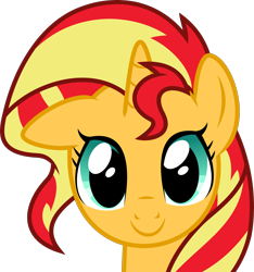 Size: 1812x1937 | Tagged: safe, artist:burdo49, derpibooru exclusive, sunset shimmer, pony, unicorn, .svg available, bust, cute, female, floppy ears, looking at you, mare, portrait, shimmerbetes, simple background, smiling, solo, svg, transparent background, vector, weapons-grade cute