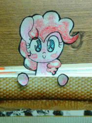 Size: 600x800 | Tagged: safe, artist:danadyu, pinkie pie, earth pony, pony, animated, cute, diapinkes, jumped-out-pinkieanswers, paper child, solo