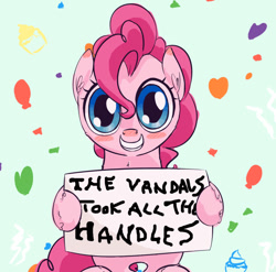 Size: 892x880 | Tagged: safe, artist:a6p, edit, pinkie pie, earth pony, pony, bob dylan, sign, solo, song reference, subterranean homesick blues