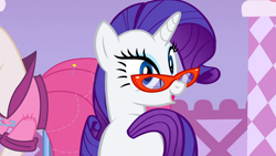 Size: 1366x768 | Tagged: safe, screencap, rarity, pony, unicorn, suited for success, glasses, solo