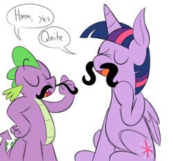 Size: 700x650 | Tagged: safe, artist:karpet-shark, derpibooru import, spike, twilight sparkle, twilight sparkle (alicorn), alicorn, dragon, pony, female, mare, moustache, twily-daily