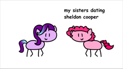 Size: 1920x1080 | Tagged: safe, artist:round trip, pinkie pie, starlight glimmer, earth pony, pony, unicorn, in a nutshell, the maud couple, female, funny, implied mudbriar, mare, pinkie pink, round trip's mlp season 8 in a nutshell, sheldon cooper, simple background, stoplight (nutshell), stylistic suck, the big bang theory