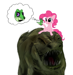 Size: 2154x2200 | Tagged: safe, artist:hereticofdune, gummy, pinkie pie, dinosaur, earth pony, pony, tyrannosaurus rex, me gusta, ponies riding dinosaurs