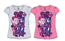 Size: 691x433 | Tagged: safe, fluttershy, rarity, equestria girls, clothes, official, t-shirt