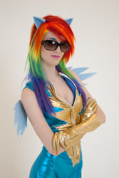 Size: 801x1200 | Tagged: safe, artist:pyrotempertantrum, derpibooru import, rainbow dash, human, cosplay, irl, irl human, photo, wonderbolts uniform