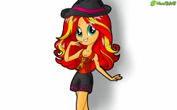 Size: 1280x800 | Tagged: safe, artist:9987neondraws, sunset shimmer, equestria girls, clothes, hat, shirt, shorts, solo