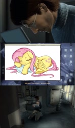 Size: 854x1441 | Tagged: safe, fluttershy, pegasus, pony, computer meme, crush, exploitable meme, in soviet russia, meme, metal gear, metal gear solid, otacon, sad