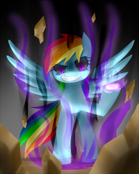 Size: 640x800 | Tagged: safe, artist:hashioaryut, derpibooru import, rainbow dash, pegasus, pony, black sclera, corrupted, pixiv, solo