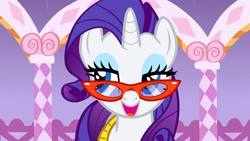 Size: 1366x768 | Tagged: safe, screencap, rarity, pony, unicorn, suited for success, female, horn, mare, purple mane, solo, white coat